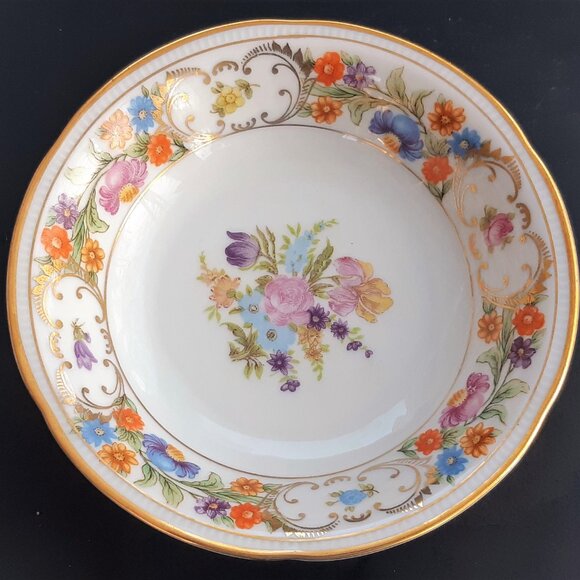 Dresden Flowers Bavaria Germany VTG 1940s Set of 6 Desert Bowls 5 1/8 Diameter - Picture 9 of 14